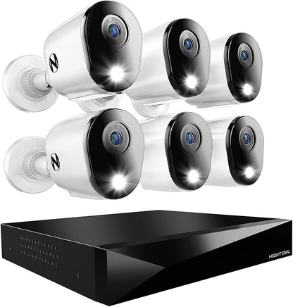 Night Owl 2-Way Audio 12 Channel DVR Video Home Security Camera System with (6) Wired 2K HD Indoor/Outdoor Deterrence Cameras and 2TB Hard Drive (Add up to 4 More Wired and 4 Wi-Fi Cameras) (6 Camera)