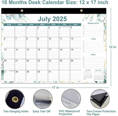 2025-2026 Desk Calendar - 18 Months Calendars from September 2025 - December 2026, Desk Calendar 2025-2026 with Thick Paper, 17" x 12", Green Leaf
