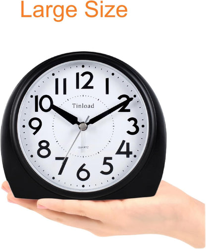 5.5" Large Analog Alarm Clock Silent Non Ticking, Gentle Wake, Beep Sounds, Increasing Volume, Battery Operated Snooze and Manual Light, Easy Set, Black (Best for Elder)