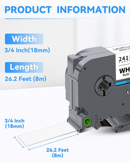 Compatible for Brother TZe-141 TZe-241 TZe-441 TZe-541 TZe-641 TZe-741 18mm 3/4 Inch TZ Laminated Tape for P Touch PT-D410 PT-D400 PT-D600 PT-D610BT PT-P700 PT-1830 Label Maker, 6-Pack