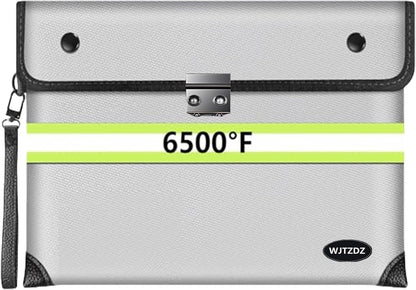 6500°F Fireproof Document Bag with Lock,Upgraded Fireproof/Waterproof Money Bag with Zipper/Reflective Strip,Storage Pouch for A4 Letter Size Document,Cash,Cell Phone,Passport（Not Fit A4 Files）