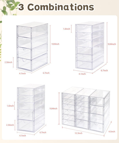 Clear Acrylic Organizer with Drawers | 15-Drawer Desktop Unit | Makeup & Desk Organization and Storage Box for Office, Craft, Vanity Table, Bathroom, Home Essentials