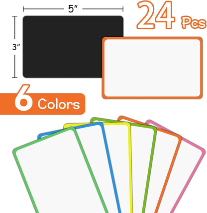24 Pack Magnetic Name Tags & Labels - 3x5 Inch Dry Erase Reusable Stickers for Warehouse, Office, Classroom - Strong Adhesive Whiteboard Tags for Organizing, Inventory, Staff Identification