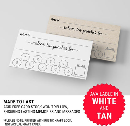 321Done Loyalty Punch Cards, Made in USA - Customer Reward Card 3.5x2, Business Card Size, Redeem 10 Punches or Visit for Prize, White - Set of 50