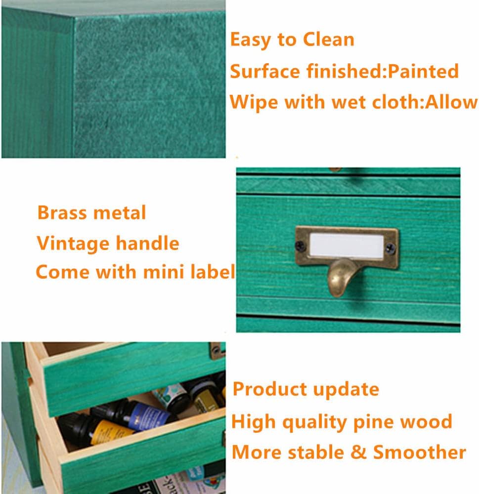 Desktop Organizer with Drawers - Card Catalog Cabinet, Small Wooden Drawers, Vintage Wooden Box, Rustic Desk Organizer and Accessories (S-GREEN)