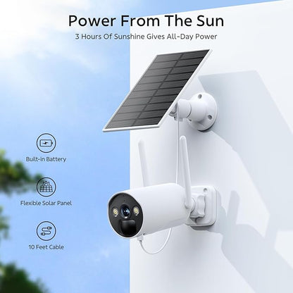 CAMCAMP 4MP Wireless Solar Powered security cameras outdoor, 2.5K 5G WiFi Battery Camera w/Solar Panel Base, Spotlight Color Night Vision, Smart Person Detection, SD/Cloud Storage, No Hub Needed, Home