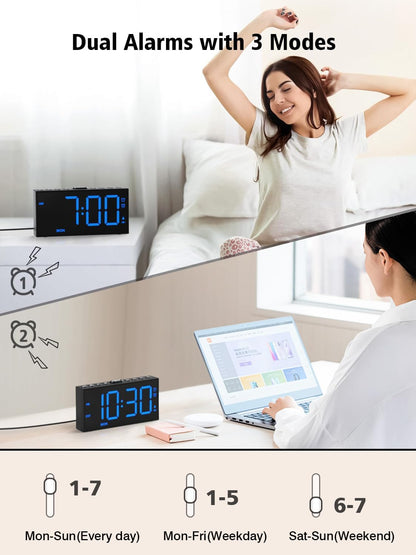 PPLEE Loud Alarm Clock with Bed Shaker,Vibrating Alarm Clock for Heavy Sleepers Hearing-impaired Deaf,2 Alarms 3-level Vibration for Weekday/Everyday Mode,5 Dimmer,5 Volume,Big Number,Power-off Memory
