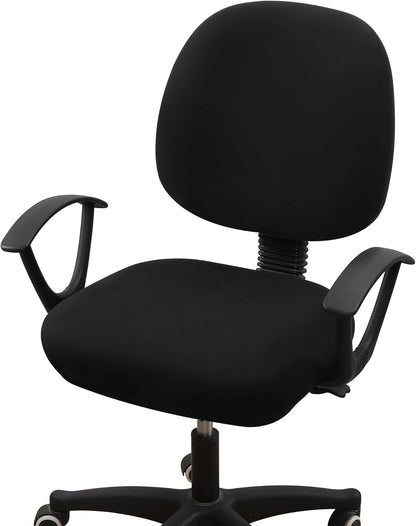 Smiry Stretch Printed Office Computer Chair Covers, Universal Washable Removable Desk Rotating Chair Slipcovers Protector, Seat + Backrest Cover - Black