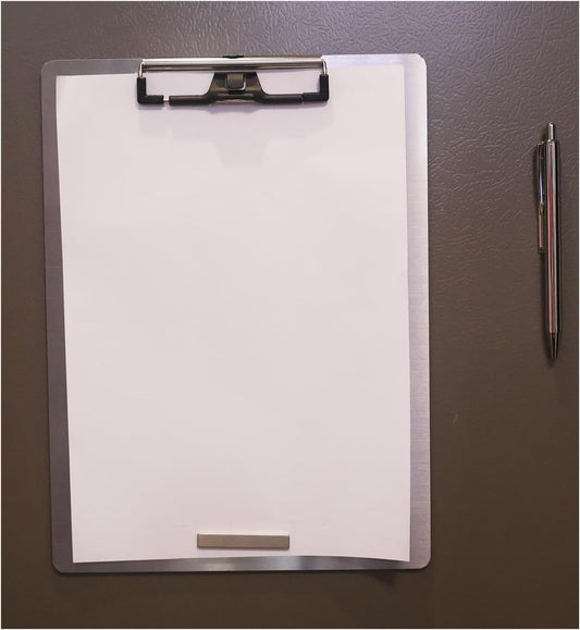 Stainless Steel Magnetic Clipboard with Pen - Multiple Sizes, Magnetic Design, Essential for Office and Home (9.2 x 12.5 Inches)