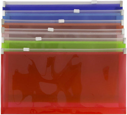 JAM PAPER Plastic Envelopes with Zip Closure - #10 Booklet Wallet - 5 1/4 x 10 - Assorted Colors - 6/Pack