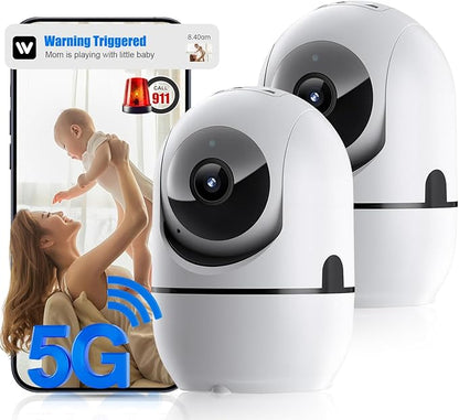 Indoor Security Camera, 5G & 2.4GHz Dog/Puppy/Pet WiFi Security Camera with Phone App, 360° Pan/Tilt Home Cameras Indoor, Smart AI Auto Tracking & Night Vision, US Cloud Storage (2Pack)