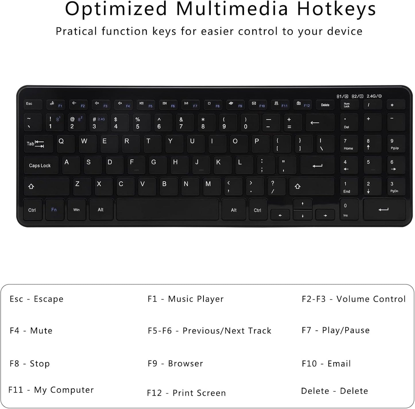 Wireless Bluetooth Keyboard, Universal Multi-Device Keyboard with Number Pad and Media Hotkeys, USB + Dual BT Connection, Ergonomic Design Slim for Windows Computer/Laptop/Tablet