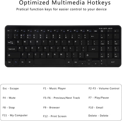 Wireless Bluetooth Keyboard, Universal Multi-Device Keyboard with Number Pad and Media Hotkeys, USB + Dual BT Connection, Ergonomic Design Slim for Windows Computer/Laptop/Tablet