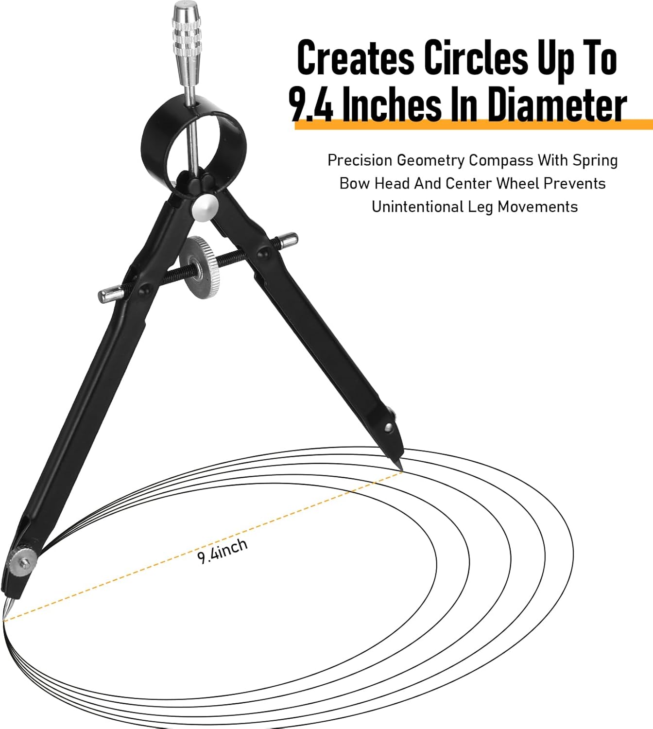 EBOOT Student Geometry Math Set, Drawing Compass and 6 Inch Clear Swing Arm Protractors 180 Degree Math Protractor (Black)