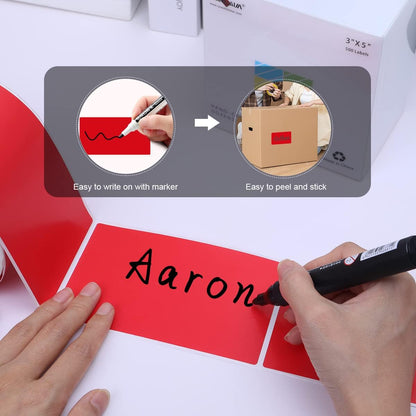 PARLAIM 3 X 5 Inch Rectangle Adhesive Color Coding Stickers,Red Square Colorful Inventory Stickers -500Per Dispenser Box (Red)