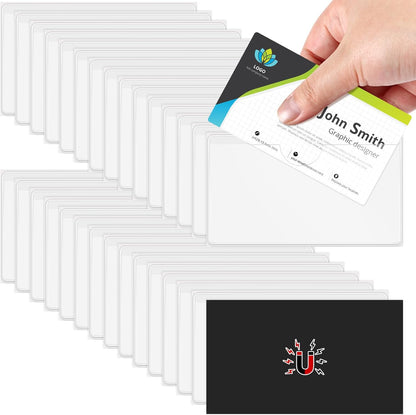 30 Pcs Magnetic Label Holders Pallet Rack 4 x 2.4 Inch Clear Business Card Holders with Magnet File Cabinet Labels Magnet for Metal Shelf Whiteboard Bins Office Gift(White)