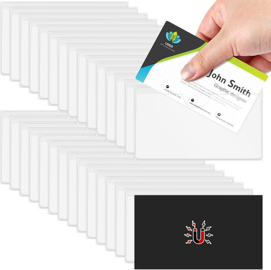 30 Pcs Magnetic Label Holders Pallet Rack 4 x 2.4 Inch Clear Business Card Holders with Magnet File Cabinet Labels Magnet for Metal Shelf Whiteboard Bins Office Gift(White)