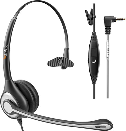 Phone Headset 2.5mm with Microphone, Noise Cancelling & Volume Controls, Telephone Headphone Compatible with Panasonic, Cisco, Polycom, Gigaset's 2.5mm Jack Phone Headset
