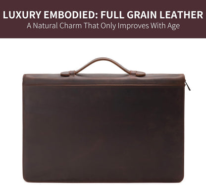 Personalized Genuine Leather 3 Ring Binder Portfolio, Custom Engraved 8.5 x 14 Legal Size Pad Padfolio, Hidden Handle, 15” Laptop Organizer, Zip Professional Business Folio, Dark Brown