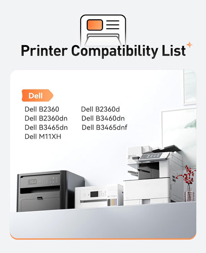 B2360 M11XH Toner Cartridge (with chip High Yield) 1-Pack Black Replacement for Dell B2360 M11XH Toner Compatible with Dell B2360 B2360d B2360dn B3460dn B3465dn B3465dnf Laser Printer Ink All-in-One