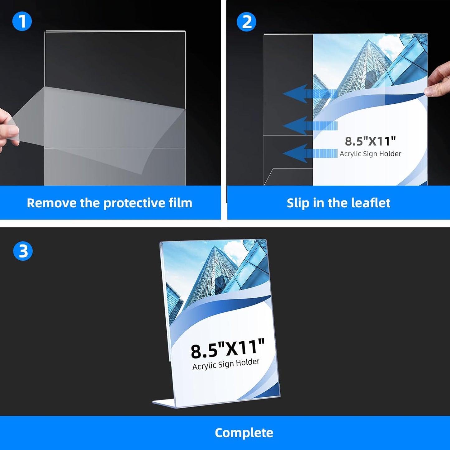 24 Pack Acrylic Sign Holder 8.5 x 11, Clear Plastic Display Stands for Tabletop, L-Shape Acrylic Stands for Flyers, Documents, Office, Restaurants, Vertical Sign Holder 8.5x11 for Desktop