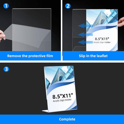 30 Pack Acrylic Sign Holder 8.5 x 11, Clear Plastic Display Stands for Tabletop, L-Shape Acrylic Stands for Flyers, Documents, Office, Restaurants, Vertical Sign Holder 8.5x11 for Desktop