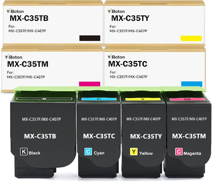 High Yield MX-C35T MX-C357F Toner Cartridge Replacement for Sharp MX-C35TB MX-C35TC MX-C35TY MX-C35TM for Sharp MX-C357F MX-C407P Printers (4-Pack Black Cyan Magenta Yellow)