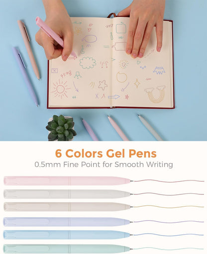 SKYDUE Cute School Supplies 44 PCS, Aesthetic Pencil Case with 12 Pastel Highlighters, 5 Black Gel Pens, 6 Color Gel Pens & Mechanical Pencils, College Essentials Students Stationary Set Blue