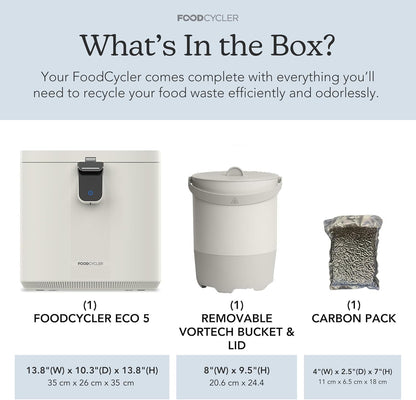 Food Cycler Eco 5 Award-Winning Kitchen Food Recycler | Indoor Composter Bin Alternative | Electric Countertop Food Disposer with Odorless 5L Indoor Food Waste Bin for Easy Waste Management | White