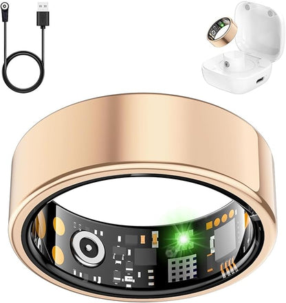 Smart Health Ring for Women Men, Fitness Tracker Ring with Heart Rate, Blood Oxygen, Sleep Tracker, Step Tracker, No Subscription Fee, IP68 Waterproof Smart Ring for iphone & Android (Rose Gold, 9#)
