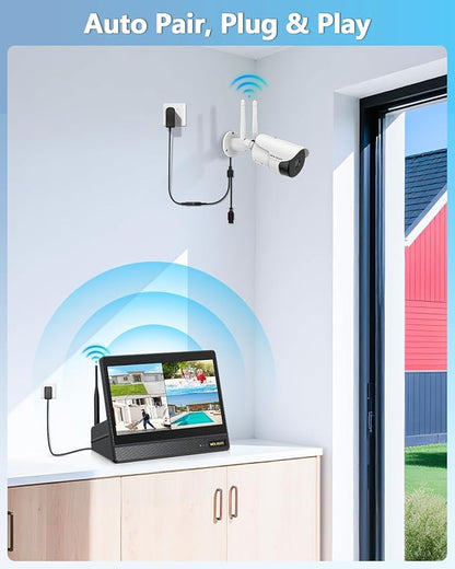 WEILAILIFE 5MP Wireless Security Camera System with 10" Monitor, Outdoor WiFi Home Video Cameras Systems Surveillance DVR Kits