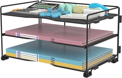 Office Organization - 3 Tier Paper Organizer Letter Tray - Mesh Desk File Organizer - Paper Sorter Desk Stand for Letter/A4 Office File Folder Holder - Black