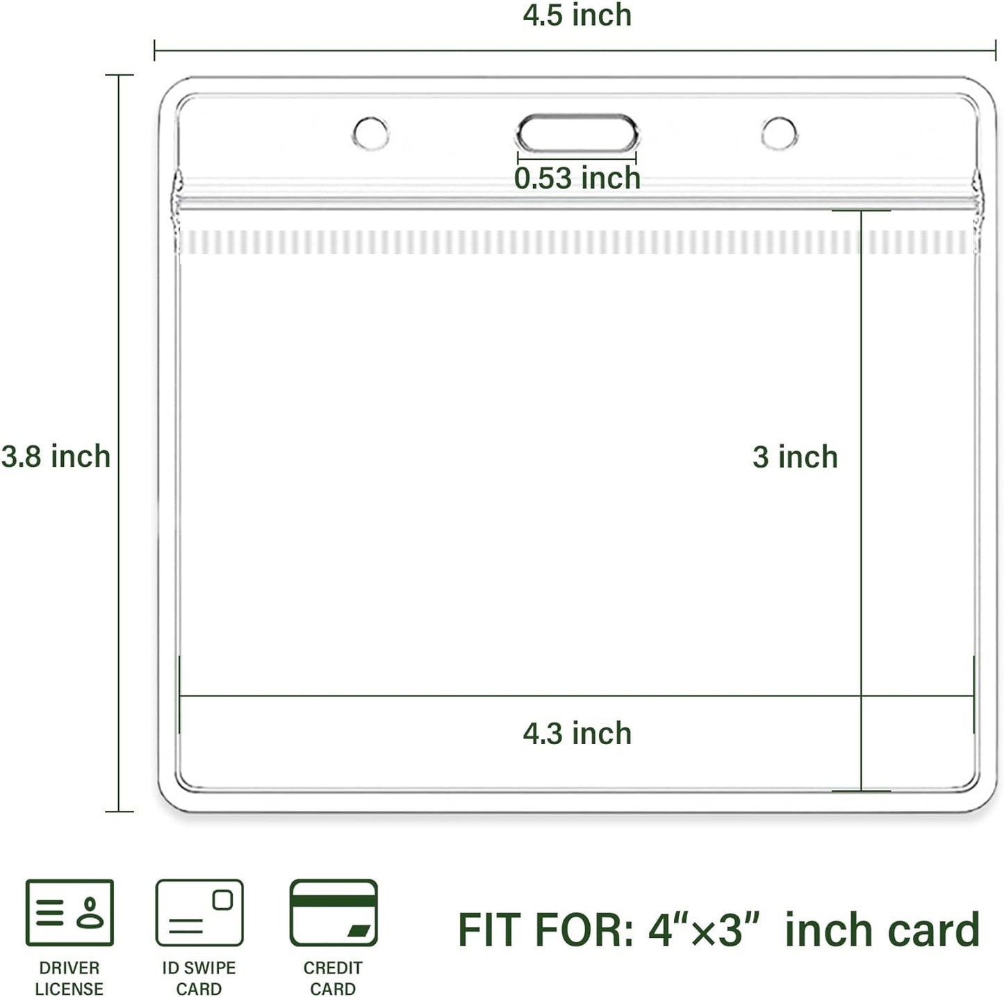 4x3 Inches Horizontal Badge Holder, Clear ID Card Holder with Waterproof Resealable Zip Type Protector, Badge Sleeve Fits Name Tag Holder/RFID/Proximity/Credit Card(Holders,50PCS)