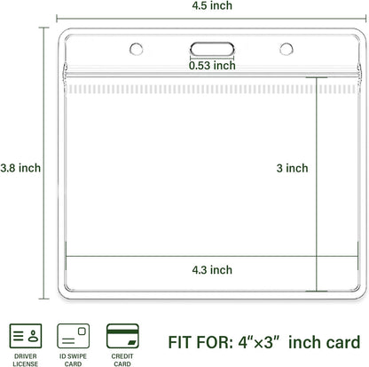 4x3 Inches Horizontal Badge Holder, Clear ID Card Holder with Waterproof Resealable Zip Type Protector, Badge Sleeve Fits Name Tag Holder/RFID/Proximity/Credit Card(Holders,50PCS)