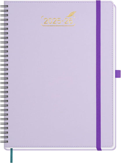 BEZEND Weekly Planner 2025-2026 with 2 Columns, 8.5" x 11" Academic Calendar 18 Months (Jul 25-Dec 26) Life Work Appointment Book with Monthly Tab, PU Leather Softcover Spiral - Lilac