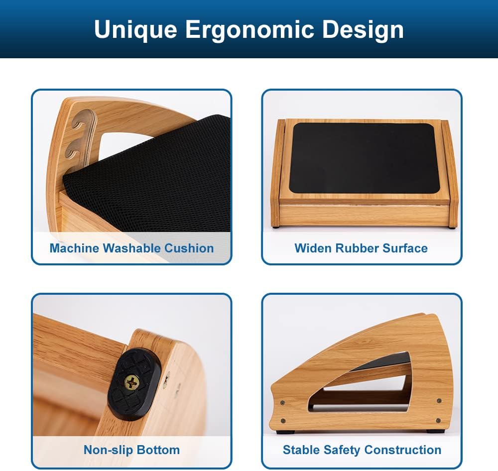 StrongTek Wood Ergonomic Footrest - 4-Angle Adjustable Foot Stool for Desk, Office Footrest, Anti-Slip Foot Stand for Under Desk, Enhances Posture, Promotes Blood Circulation, Easy Assembly (Espresso)