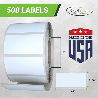 Royal Green Rectangular Color Coding Sticker Roll - Write On Labels for Folders & Organizing, 1.57" x 0.75" Stickers to Write On Name Tags for Office Supplies 5000 Labels - 10 Rolls (White).