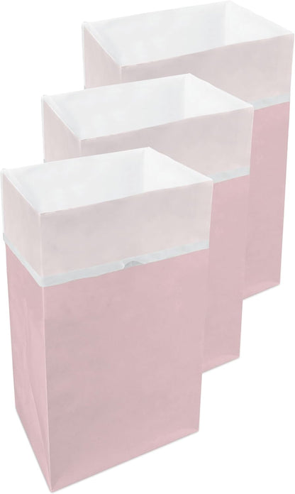 | 30 Gallon Disposable Trash Cans (3-Pack) with Fitted Trash Bags - Reusable Garbage and Recycling Bins for Parties, Events, and More (Pink- 30” Height x 17” Width x 14” Depth)
