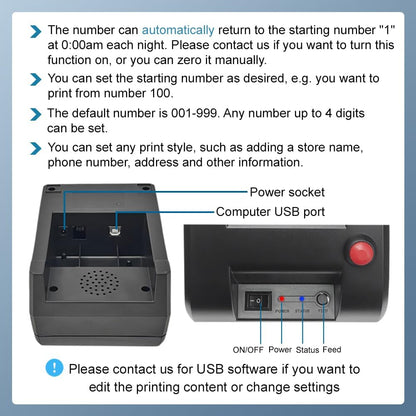Take a Number System Electronic Queue Calling System with 1 Now Serving Number Display 3 Next Call Button 1 Ticket Dispenser Printer 57mm Thermal Receipt Rolls 1 Remote Control for Office Window