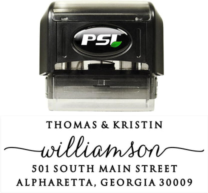 Self Inking Return Address Stamp - Custom 4 Line Personalized Address Stamp for Envelopes, Wedding Invitations, Business, Mailing Labels, Black Ink (Calligraphy Script)