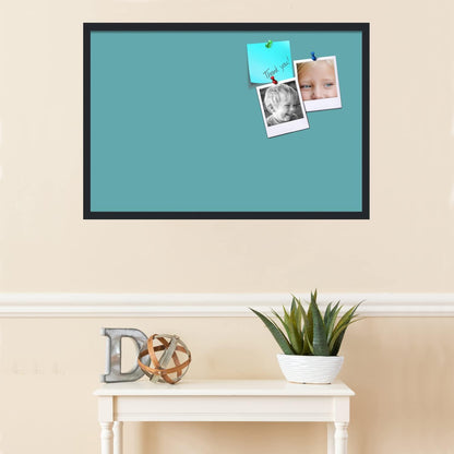 PinPix 36x24 Inch Cork Bulletin Board. This Decorative Framed Pin Board Comes with Aqua Pastel Design and a Satin Black Frame. Ideal for Home Office Decor or Message Board (PinPix-1806)
