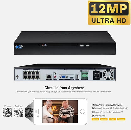 GW Security 8 Channel NVR 4K 8MP PoE 2.8-12mm Varifocal Zoom Security Camera System with 4 x 4K 8MP IP Microphone Waterproof Smart AI Dome Camera, Face Recognition/Human/Vehicle Detection