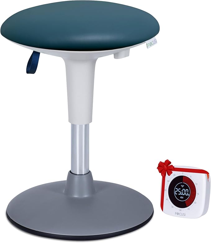 Kids Wobble Stool Ages 7–12; Adjustable Height Wobble Stool for Classroom Seating with Soft, Easy-to-Clean New Fabric Cushion; Flexible Wiggle Chair for Focus & ADHD + Bonus Visual Timer (Lake Teal)