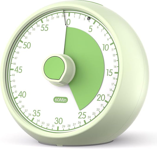 Visual Timer for Kids 60-Minute Countdown Timer with Optional Alarm, Focus Tool for ADHD & Autism, Time Management for Homework, Chores, Office, Kitchen, Teaching & Study Routines (Light Green)