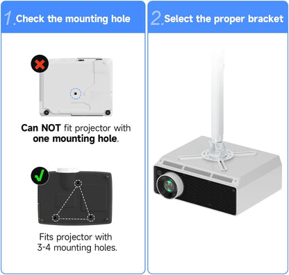 suptek White Projector Ceiling Mount Bracket Fits Flat or Sloped Ceiling Height Adjustable with Extendable Length 30.7-49.21inch,for LCD/DLP Projectors,White (PR05LW)