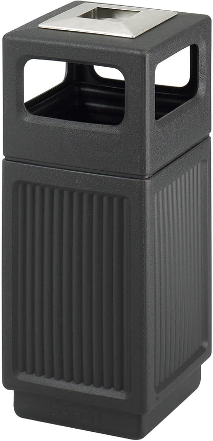 Safco Canmeleon Trash Can, Indoor and Outdoor Use, Durable & Weather-Resistant Commercial Garbage Can with Ashtray, Black