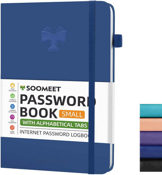 Password Book with Alphabetical Tabs, Hardcover Password Keeper, Size 4.4''x 6.1'' Password Notebook for Saving Internet Login, Username, Password Organizer for Computer & Website Logins, Blue