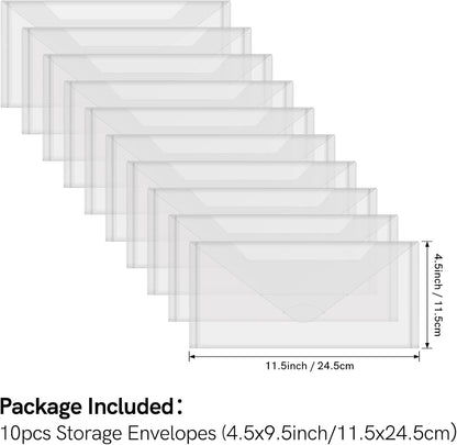 10 Pack Large Size Dies and Stamps Storage Pockets Bags,9.5x4.5inch Transparent Plastic Sturdy Storage Envelopes Folders for Cutting Dies Stencil Embossing Crafts for Paper Card Craft Organizer Holder
