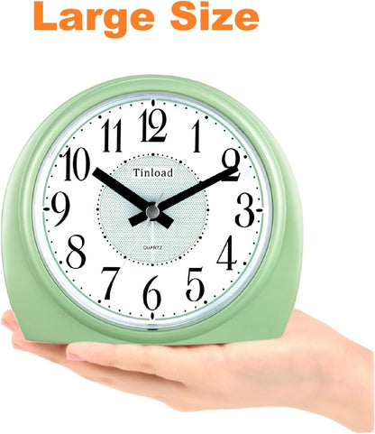 5.5" Large Analog Alarm Clock Silent Non Ticking, Gentle Wake, Beep Sounds, Increasing Volume, Battery Operated Snooze and Manual Light, Easy Set