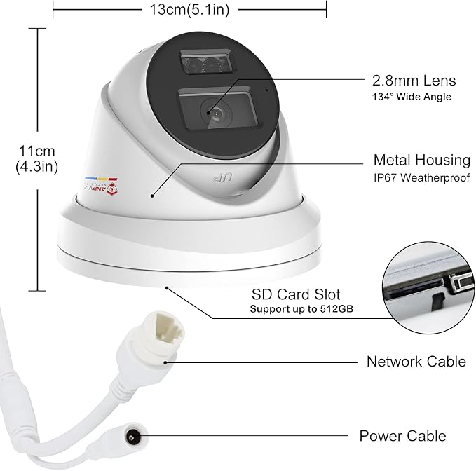 Anpviz 12MP PoE IP Camera Outdoor, 4096x3072@10fps, 134° Wide Angle (4:3), Smart Color Night Vision, Human Vehicle Detection, Wired Turret Metal Security Camera with Audio, 2.8mm Lens, IP67 Waterproof